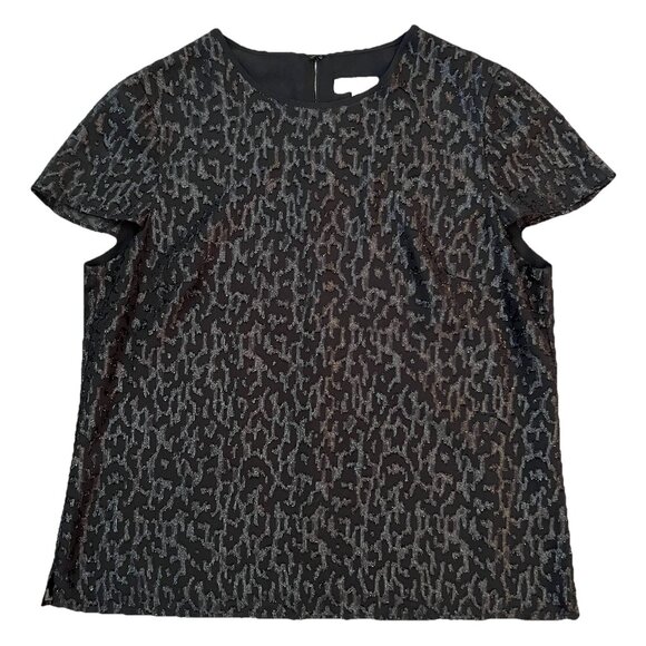 Reiss Women’s Black & Silver Sparkly Short Sleeve Top Size 10 Y2K Evening - Picture 1 of 7